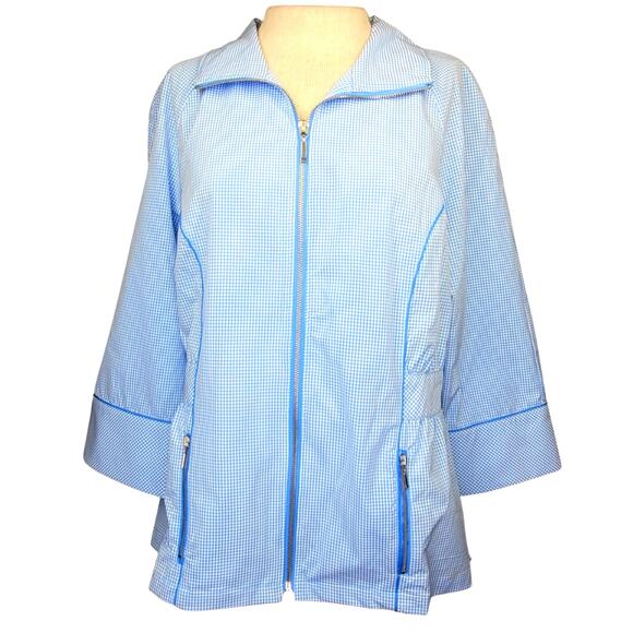 Blue and White Check Zip up Blouse Size Medium - Picture 1 of 3